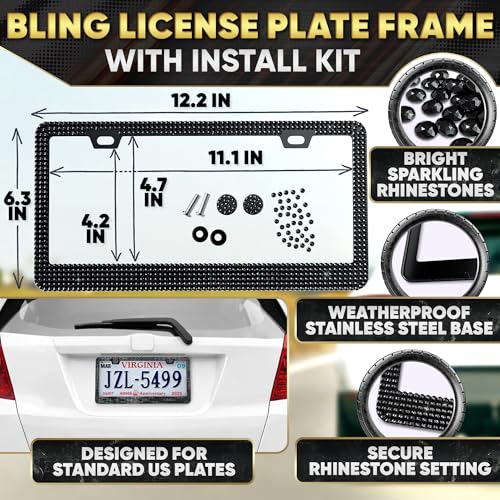Image of Black Bling Car Accessories Set, 27 Pcs, for Women Drivers