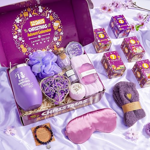 Advent Calendar 2025-12 Days of Christmas Advent Calendar for Women, Mom, Wife, Girlfriend, Sister, Her - Unique Lavender Spa Gifts Basket Set Includes Coffee Mugs, Scented Candle, Bath Salt, Soap - Thumbnail 4