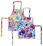 Kids Art Apron, 2 Pack Paint Apron with Pockets for Kids Painting, Craft, Girls, Boys, (Colorful)