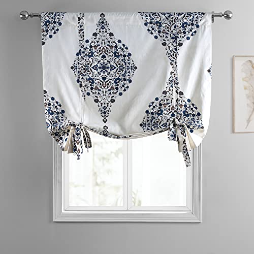 Image of HPD Half Price Drapes Room Darkening Tie Up Curtains 46 X 63 Inch Kerala Printed Cotton Window Roll Up Balloon Curtain for Living Room, Kitchen PRTW-TUD41-63 (1 Panel), Kerala Blue