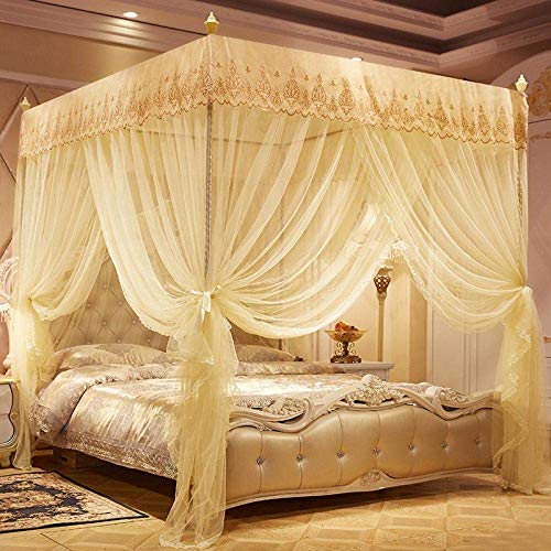 Moustiquaire lit baldaquin style palais lit beige chic en acier inox