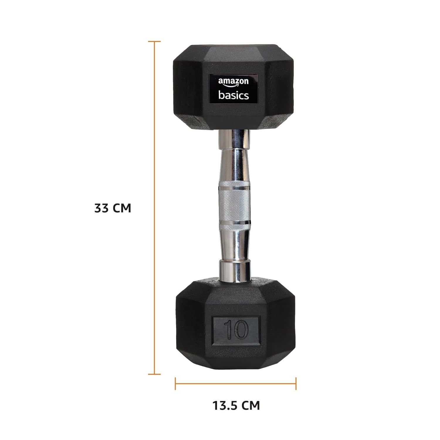 amazon basics Rubber Encased Hex Dumbbell Weight Set Of 1, 10 Kg, Black 4