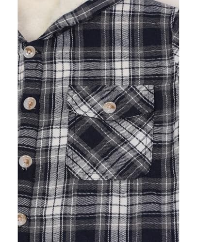 Image of ZENTHACE Boys Sherpa Fleece Lined Flannel Plaid Button Down Shirt Jacket,Hooded Flannel Shirt with Hand Pockets