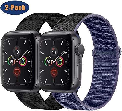 OHCBOOGIE Compatible with Apple Watch Band 38mm 40mm 42mm 44mm, Sport Band Soft Breathable Nylon Replacement for iWatch Series 5/4/3/2/1,2pack