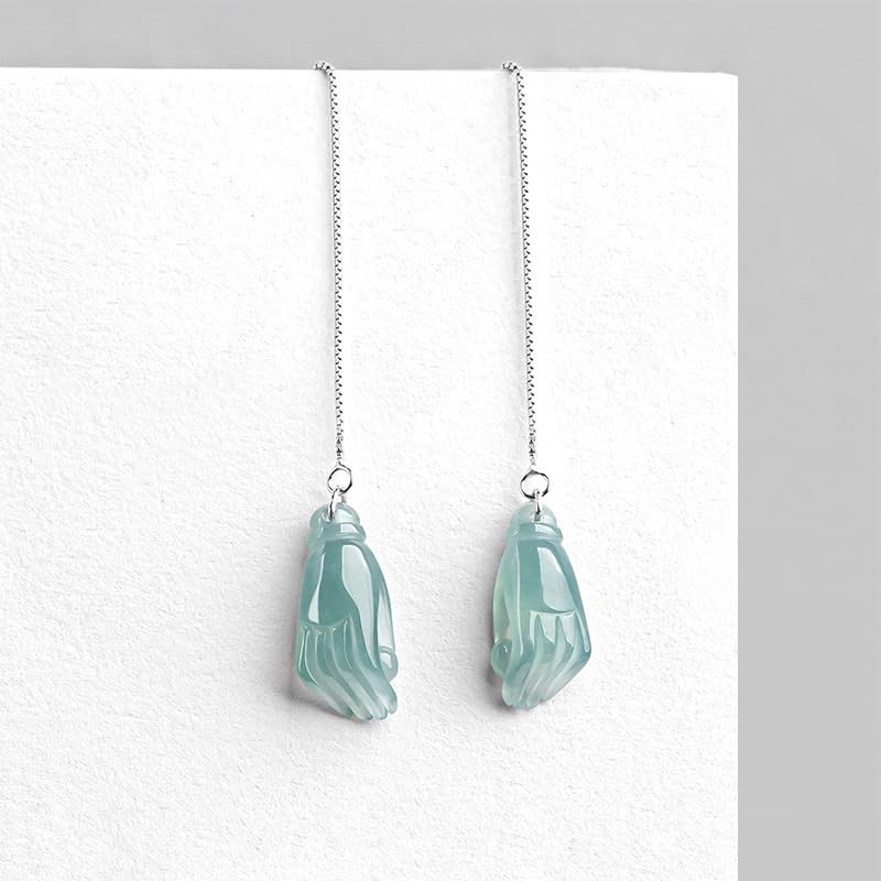 Pendientes de piedra verde, pendientes Jade con rosca plata 925 for mujer, mano Guanyin