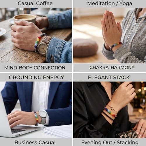 Image of Young & Forever Spiritual Master Collection: 7 Chakra Healing Crystal & Natural Stone Bead Bracelet for Men & Women - Reiki, Yoga, Meditation & Stress Relief Energy Jewelry