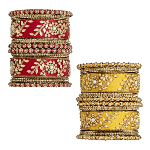 Image of Peora Silk Thread Kundan & Stone Studded Chuda Bangles Set Gift for Women