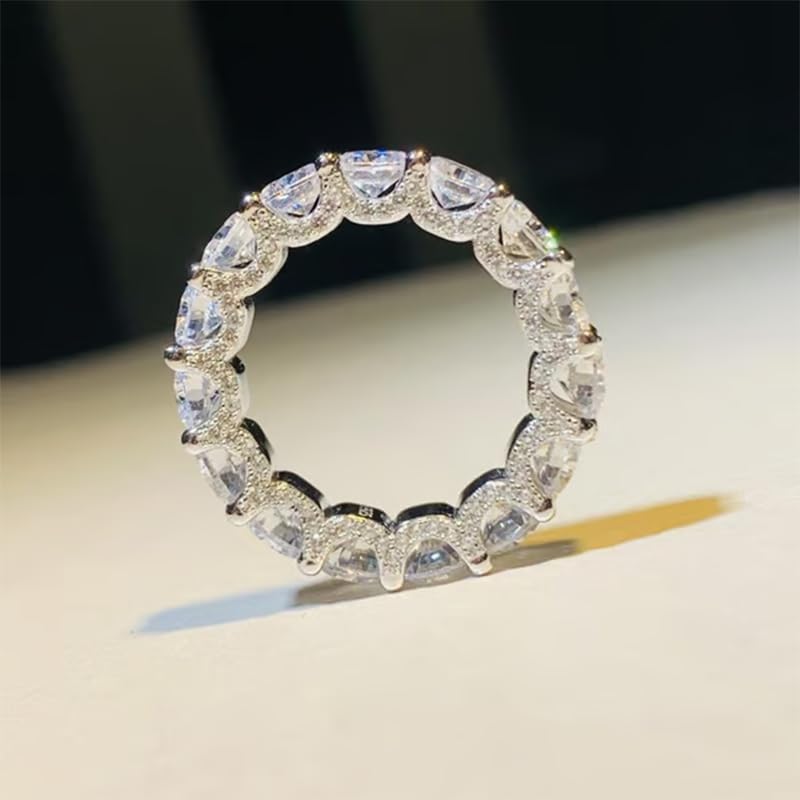 Full Star River Cubic Zirconia Ring, 925 Sterling Silver Eternity Stackable Engagement Ring, Platinum-Plated Silver Bezel Halo set Chunky Eternity Band, Anniversary Band2