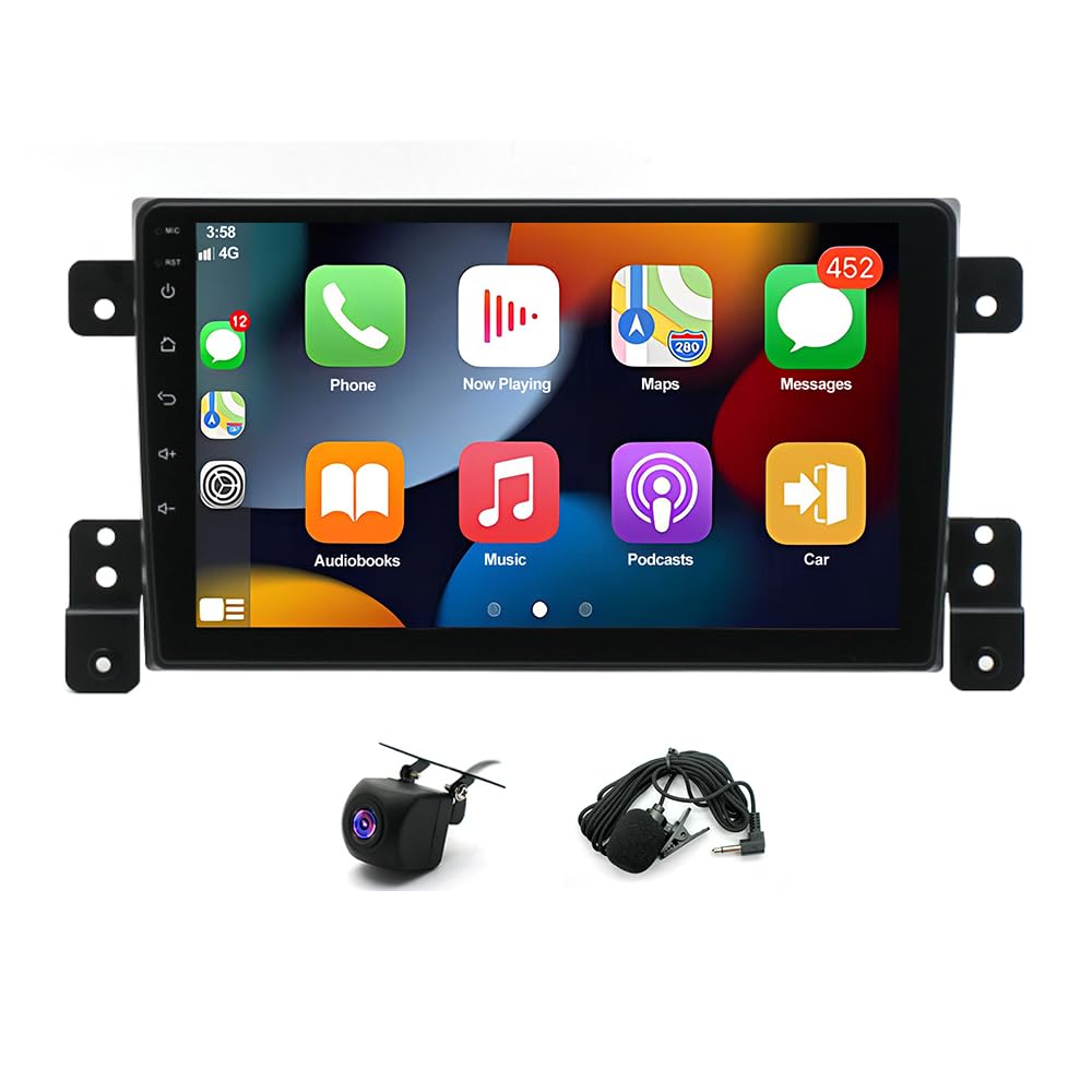EUBUY Double Din Car Stereo with Carplay Android Auto Compatible for S-uzuki Grand Vitara 2005-2015, 9 Inch Touch Screen Car Radio with WiFi, GPS Navigation, Backup Camera