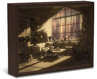 WOODMENT Liint LED Frame Mood Light with Seasonal Window Scene Acrylic Art 3 Light Modes, USB Powered, Unique Home Decor for Bedroom Living Room Office - Winter
