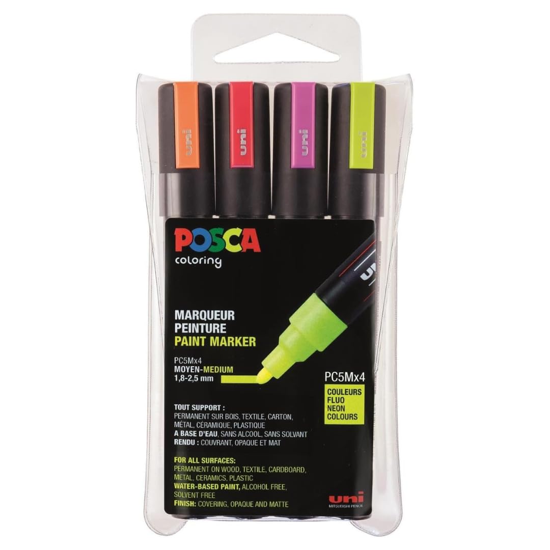 POSCA Set 4 MARQUEURS PC5M Pochette Fluo
