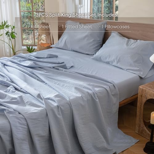 Image of MooMee Sheet Set 100% Washed Cotton Linen-Like Extra Deep Pocket Twin | Relaxed Linen-like Texture. Soft, Breathable & Lightweight Comfort. 15-19 inch Extra Deep Pocket with All-around Elastic
