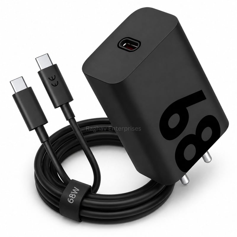 Image of Motorola 68W Turbopower Gan Type-C Fast Charger Edge 70, 60,Fusion, pro, G67, G96, G86, Signature,G57 Power, Moto G45, G37, Power, Edge 60, 50 Stylus Charging Adapter with c2c Cable =Black