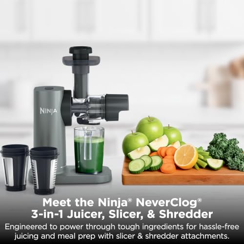 Image of Ninja NeverClog 3-in-1 Juicer, Slicer & Shredder, 32oz Vessel, JC152 | NeverClog auger juices non-stop, plus slicing & shredding attachments. Total Pulp Control, 32-oz vessel, dishwasher safe