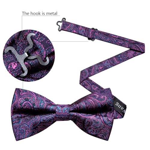Image of YOHOWA Paisley Striped Men Bow Tie Pre-Tied Formal Adjustable Colorful Bowties Handkerchief Cufflinks Set Wedding Party