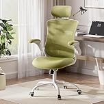 COLAMY Ergonomic Office Chair with Lumbar Support, Mesh Desk Chair with Adjustable Headrest, Computer Chair with Flip-up Armrest, Adjustable Seat Height and Tilt Function for Home Office Study, Green