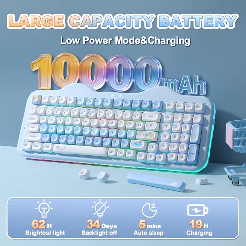Image of YUNZII C98 Wireless Mechanical Keyboard with Number Pad,98 Key BT5.0 /2.4G /USB-C Hot Swap Gasket Mount with PBT MOA Keycaps,Custom RGB,Cute Cake Keyboard for Win /Mac (Blue, Milk V2 Linear Switch)