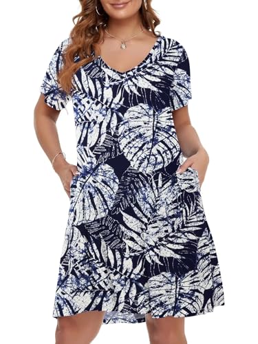 Image of BELAROI Women Casual Summer Dresses Loose Tshirt Beach Sundress V Neck Plus Size Swing Tunic Pockets