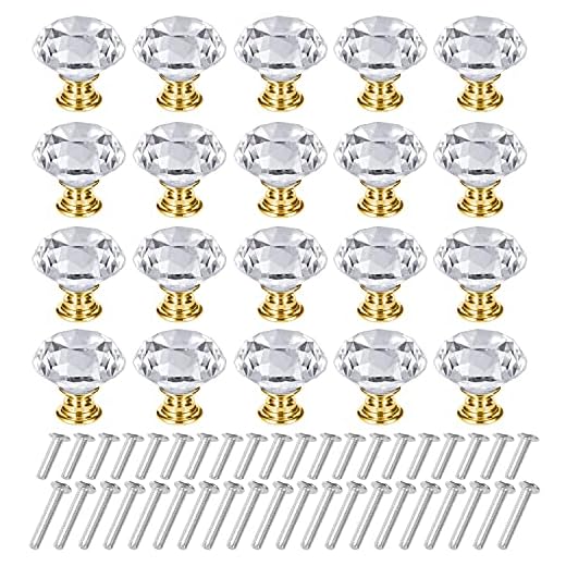 C100AE 20 stycken 30 mm kristall lådaknoppar, skåpknappar kristall, byrå möbelknappar, zinklegering kristallglas skåpknappar, moebel knopp handtag garderob med skruvar, gyllene bas