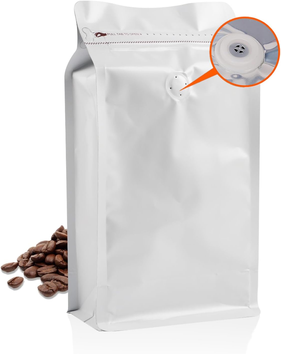 Coffee Bags with Valve(16oz/ 1lb, 100PCS), High Barrier Aluminum Foil Flat Bottom Stand Coffee Pouches, Heat Sealable Resealable Bags for Coffee Bean Storage, for Home, Store (White)