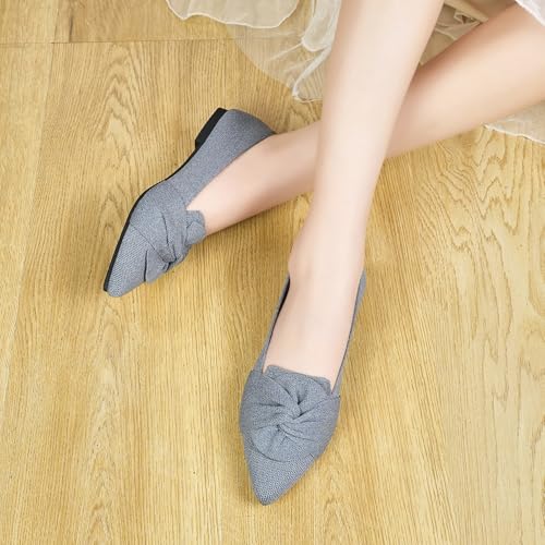 Image of HIULYCENCE Flats for Womens Pointed Toe Ballet Flats with Bow Comfortable Knit Dressy Flats