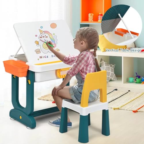 Image of Dawnwake 4-in-1 Kids Study Table with 1 Chair (Blocks Not Included) - Block & Study Desk (2-7Y)