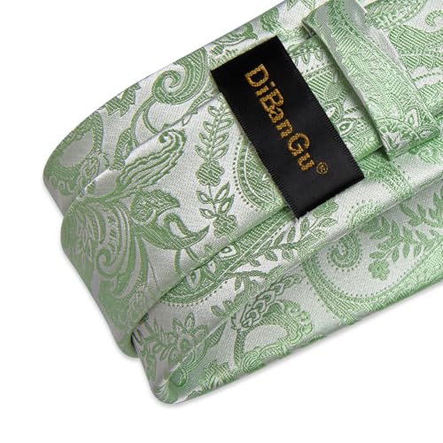 Image of DiBanGu Silk Floral Ties for Men Woven Paisley Necktie and Tie Clip Handkerchief Cufflinks Set for Party Wedding