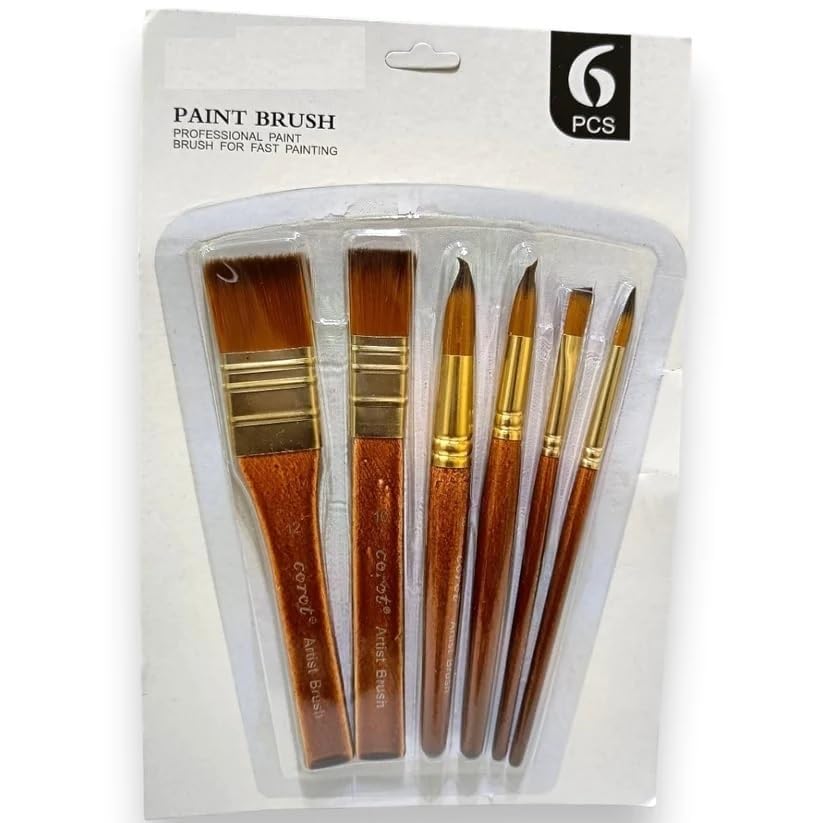 KRAFTMASTERS6Pcs Paint Brushes Include 3Pcs Flat and 3Pcs Round Synthetic Nylon Craft Artist Brushes for Painting Oil Acrylic Paint Brush with Wooden Handle for Watercolor, Oil, Crafts, Face Body Art-picture-20