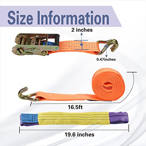 Ratchet Tie Down Straps Set 2 Inch 16 Ft 11,000 Lbs Break Strength Heavy-Duty Cargo Straps Double J Hook For Moving Appliances Lawn Equipment And Motorcycles 4 Pack Yellow (Orange) #TOP5