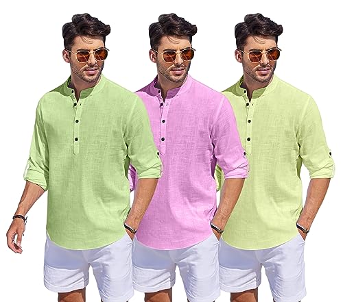 Image of Combo of Men Solid Cotton Blend Straight Kurta Shirt Pack of 3