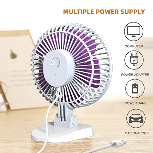 Image of Koonie USB Small Desk Fan with Strong Airflow, 4 Inch Mini Personal Quiet Fan, 3 Speeds, 40 Head Adjustment for Desktop Office,Table