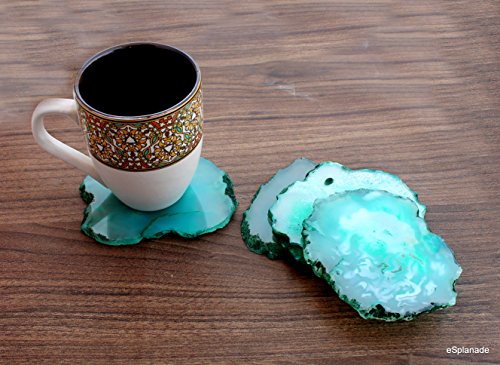 eSplanade Achat Untersetzer Bar Bier Kaffee Tee Untersetzer - Set von 4 Untersetzer - perfekte Tabelle Zubehör Geschirr (Grüner Achat) Cover