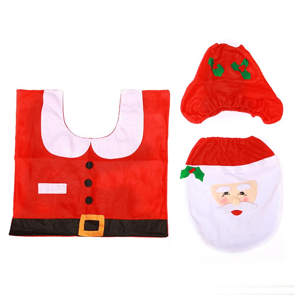 Christmas Themed Bathroom Decor Set - Toilet Seat Cover, Rugs, Tank Cover