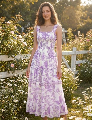 Image of Scarlet Darkness Floral Dress for Women 2026 Flowy Sundress Smocked Cottagecore Dresses