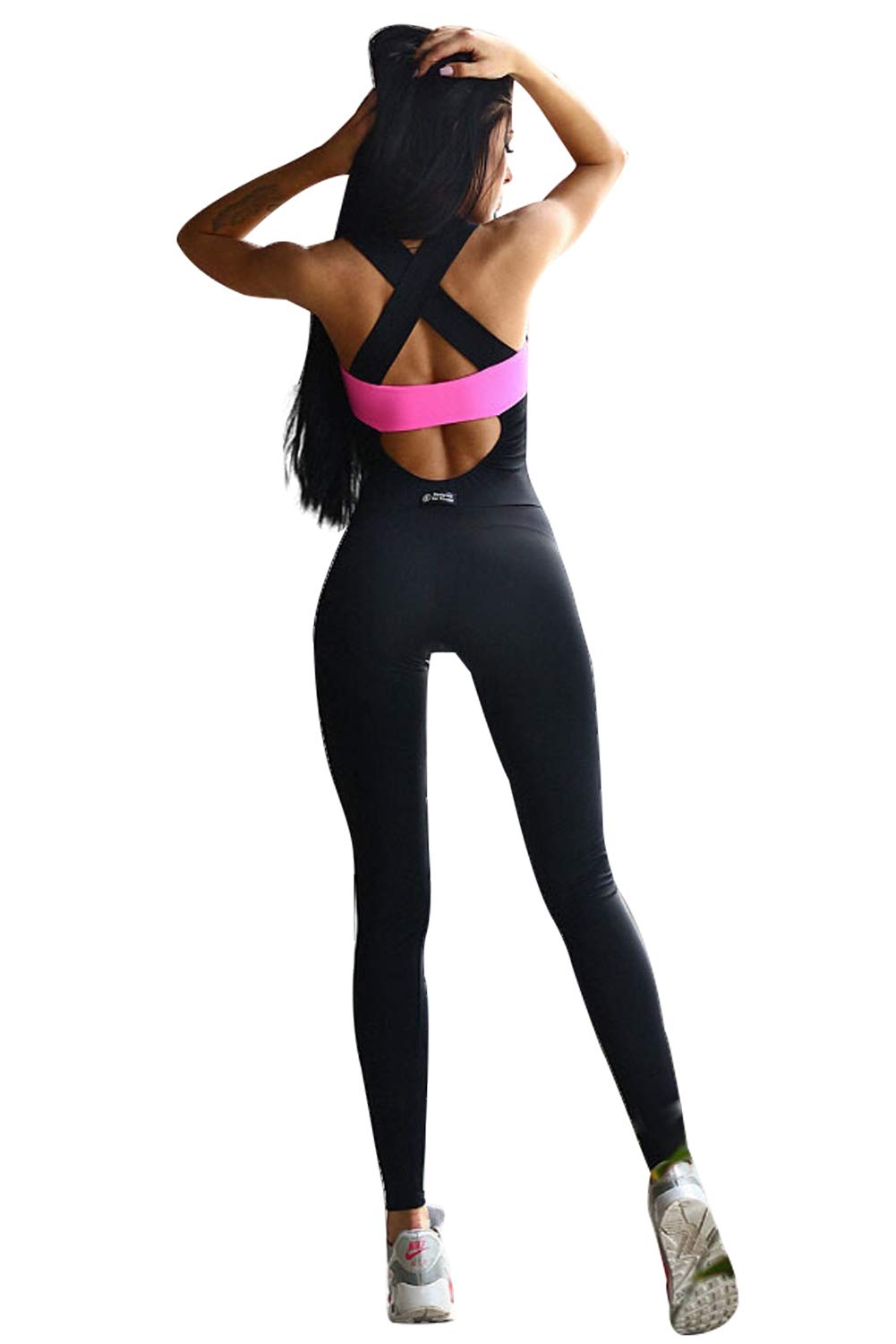 WSFG Chándal sin Espalda para Mujer una Pieza Mono Leggings Ajustados Vendaje sin Mangas Romper Mono Corto para Trotar Entrenamiento Fsico Yoga Entrenamiento Ropa Deportiva Pantalones Elásticos