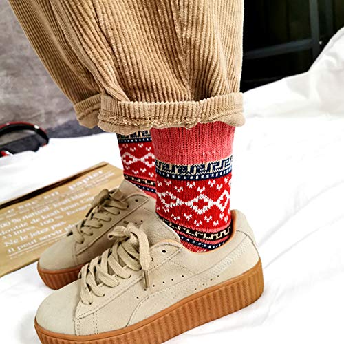Image of 5 Pairs Vintage Winter Women Socks Warm Thick Knitted Soft Wool Socks Christmas Gifts Cozy Crew Socks