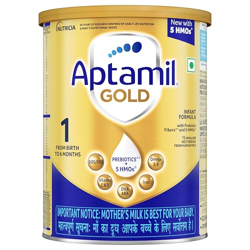 Aptamil Gold Infant Formula Milk Powder for Babies - Stage 1 (Upto 6 months) - with 5HMOs, Prebiotics and DHA - 400gms - Tin