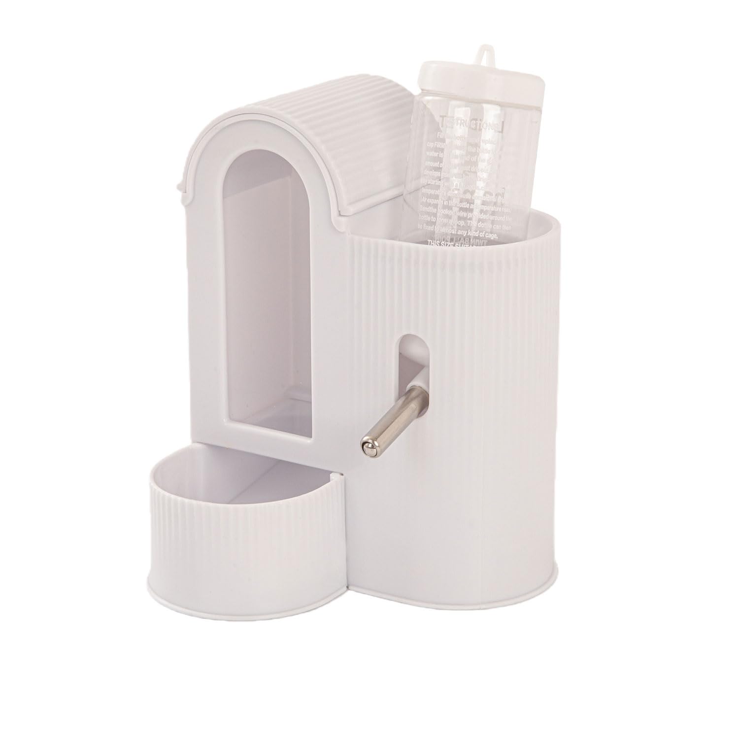 2-in-1 Hamster Food Dispenser & Hamster Water Bottle, Large Capacity Automatic Feeder for Guinea Pigs, Rabbits, Hamsters & Other Small Pets (White)