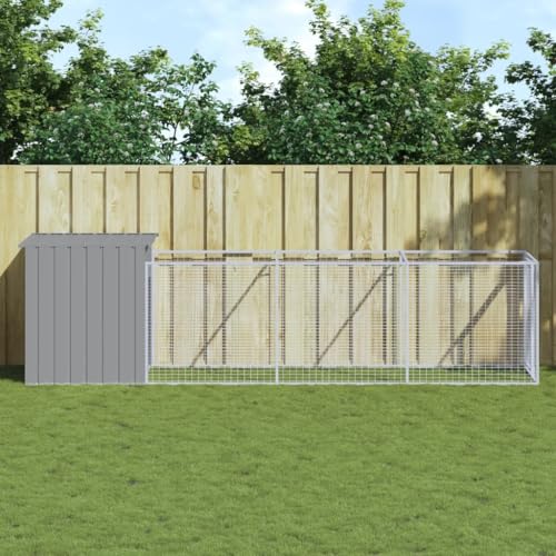 BARULUOAKLIFE Light Grey Galvanized Steel Dog House with Extended Run 43.3 x 159.4 x 43.3 in, Outdoor Pet Shelter for Medium Breeds, Durable Weatherproof Kennel with Ventilated Mesh