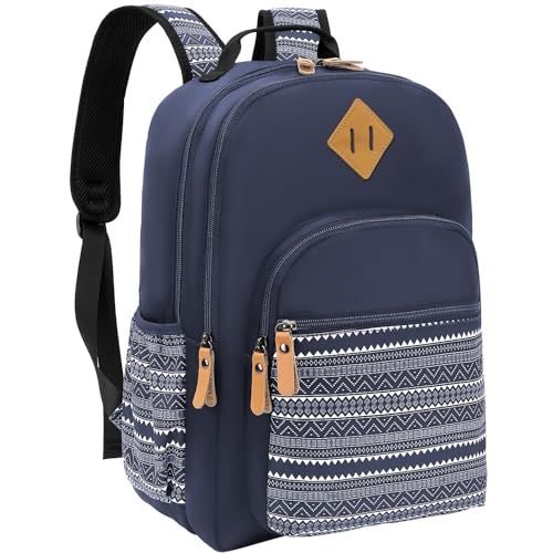 Image of Leaper Geometric Backpack for School Laptop Backpack for Men Women Water-resistant Bookbags Travel Backpack Girls Dark Blue