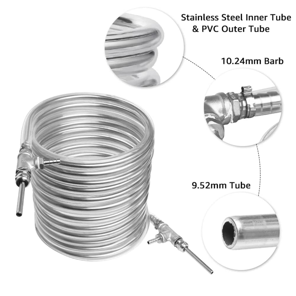 3/8'' x 10M Refroidisseur De Moût À Contre-Courant, Acier Inoxydable 304 Échangeur De Chaleur Tube De Refroidissement Homebrew Refroidisseur De Bière Tube À Serpentin