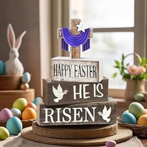 Easter Decorations for Home, He Is Risen Decor, 4pcs Religious Christian Easter Sign Farmhouse Mantel and Tiered Tray Wooden Table Decor for Home Easter Decorations for Home He Is Risen Decor 4pcs Religious Christian Easter Sign Farmhouse Mantel and Tiered Tray Wooden Table Decor for Home