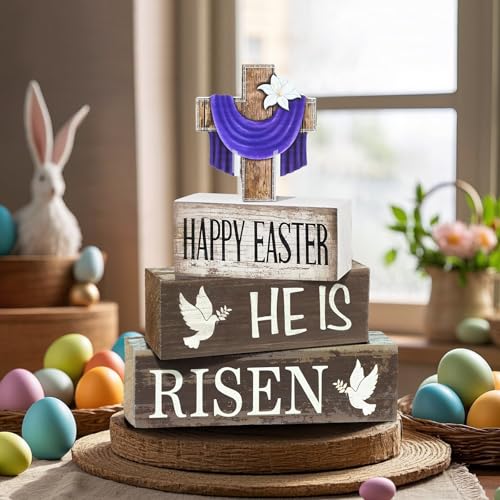 Easter-Decorations-for-Home-He-Is-Risen-Decor-4pcs-Religious-Christian-Easter-Sign-Farmhouse-Mantel-and-Tiered-Tray-Wooden-Table-Decor-for-Home Easter Decorations for Home He Is Risen Decor 4pcs Religious Christian Easter Sign Farmhouse Mantel and Tiered Tray Wooden Table Decor for Home