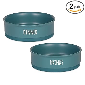 Bone Dry Ceramic Pet Collection Dinner, Drinks & Dessert Set, Teal, 2 Count, Large, 7.5x2.4
