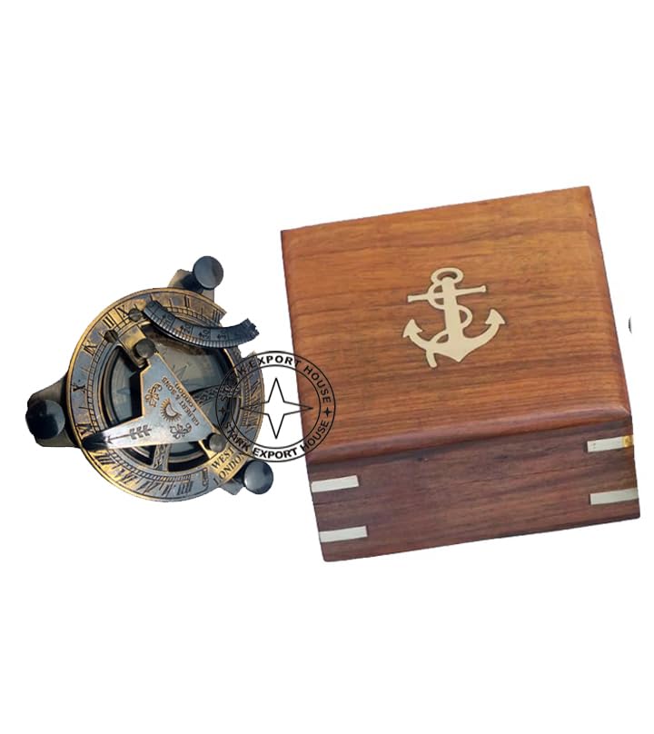Brújula Sundial de Latón Negro Antiguo 3 Pulgadas con Caja de Madera miniatura 5