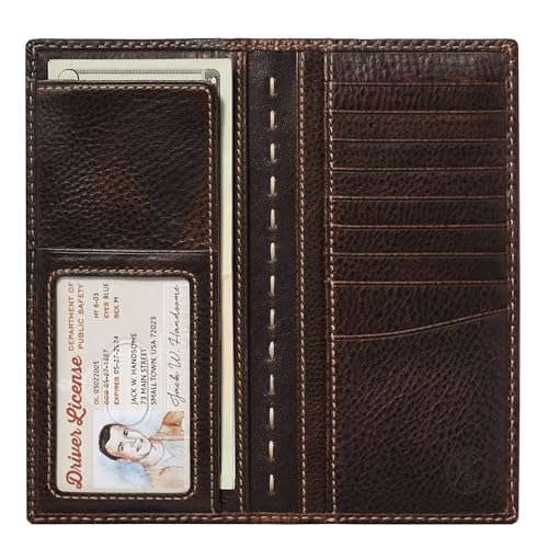 Image of House of Jack Co. Colt Long Bifold Wallet for Men, Full Grain Leather Rodeo Wallet, Western Long Wallet with ID Window, Slim Back Pocket Design, Brown