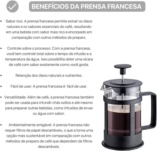 Cafeteira de Prensa Francesa de Vidro com Alça Rígida 1000ml