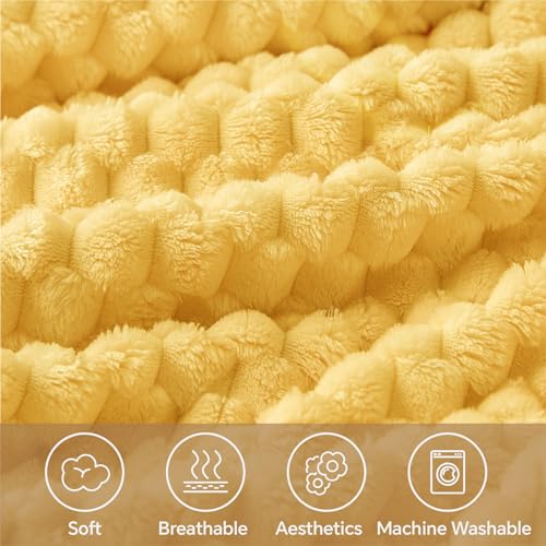 Image of BEDELITE Yellow Throw Blanket for Couch, Soft Cozy Gifts for Women, 50 * 60 | 3D Jacquard Decorative Fleece Blanket, Super Soft Plush Throws, Cute Birthday Gift for Women & Men, Suitable for All Seasons