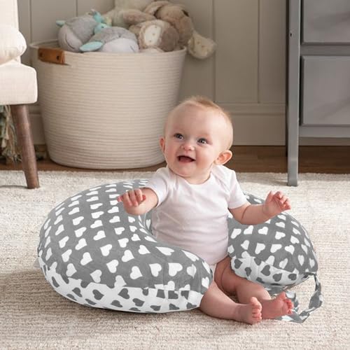 Image of VParents Feeding Pillow, Breast Feeding Pillows Vacuum Packed Cotton Nursing Pillow and Positioner, Breastfeeding, Bottle Feeding, Baby Support Rosy (Gray) 110656