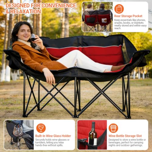 Image of 700LBS 2-Person Heavy Duty Double Camping Chair Loveseat Red
